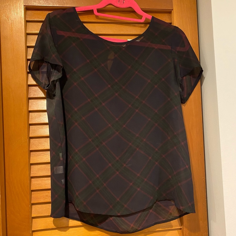 LOFT Sheer Plaid Blouse